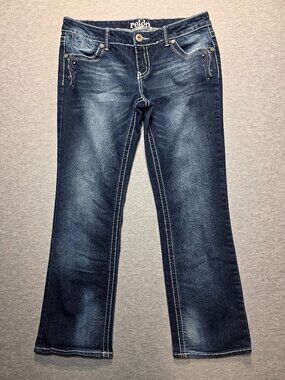 Reign Womens Bootcut Jeans Size 13 Dark Wash Embellished Pocket